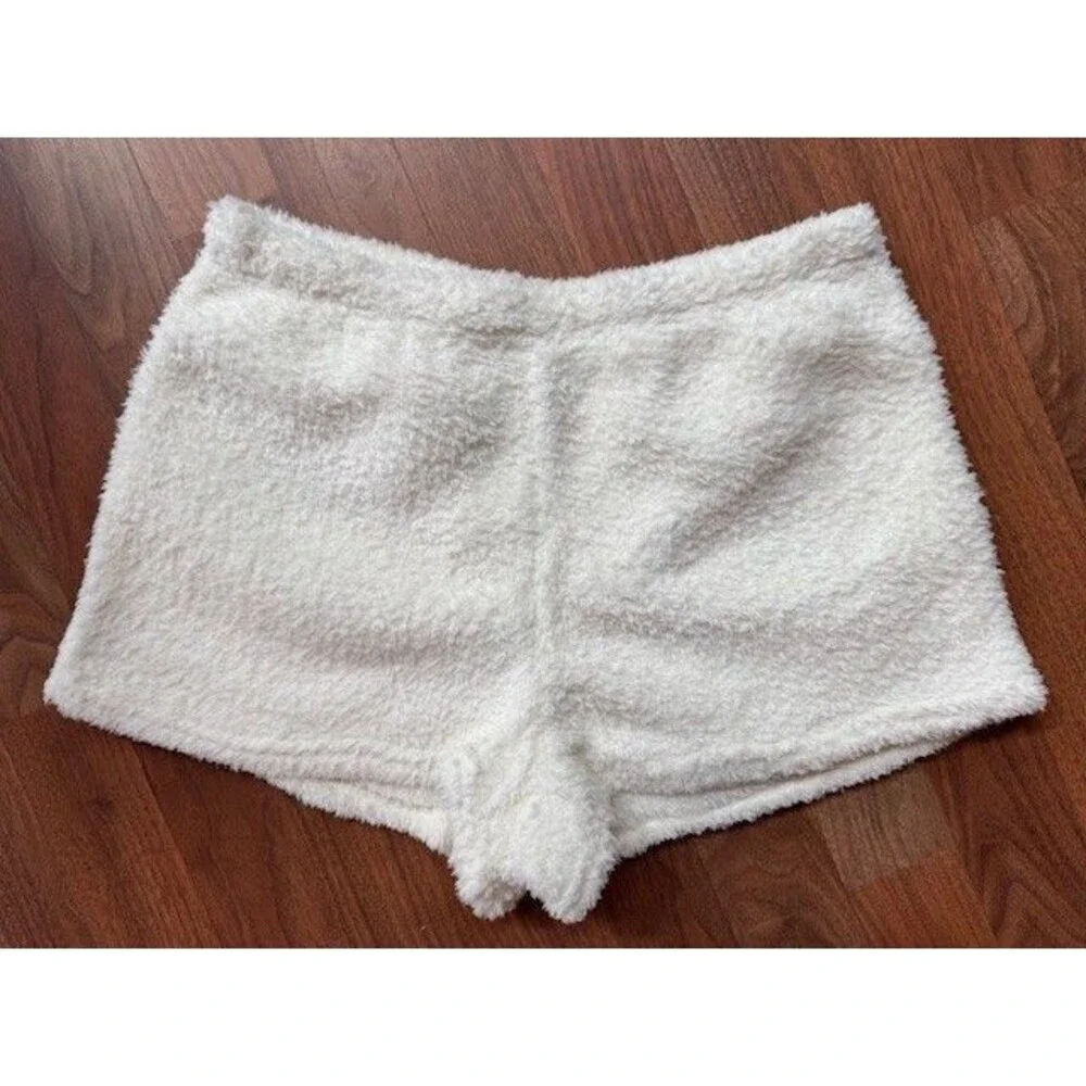 PINK‎ Victorias Secret Co-zzzy Fleece Boxy Fuzzy Pajama Shorts White Creamer MED
